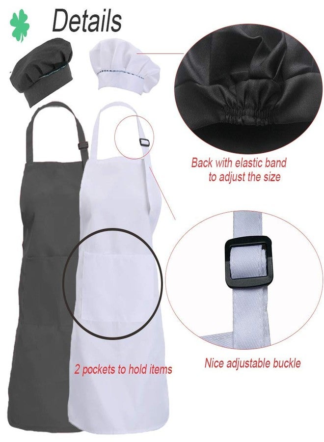multifuns 2 Sets Black & White Kids Aprons and Chef Hat Set for Girls Boys Baking Cooking Painting 5-12 Ages - Image 3